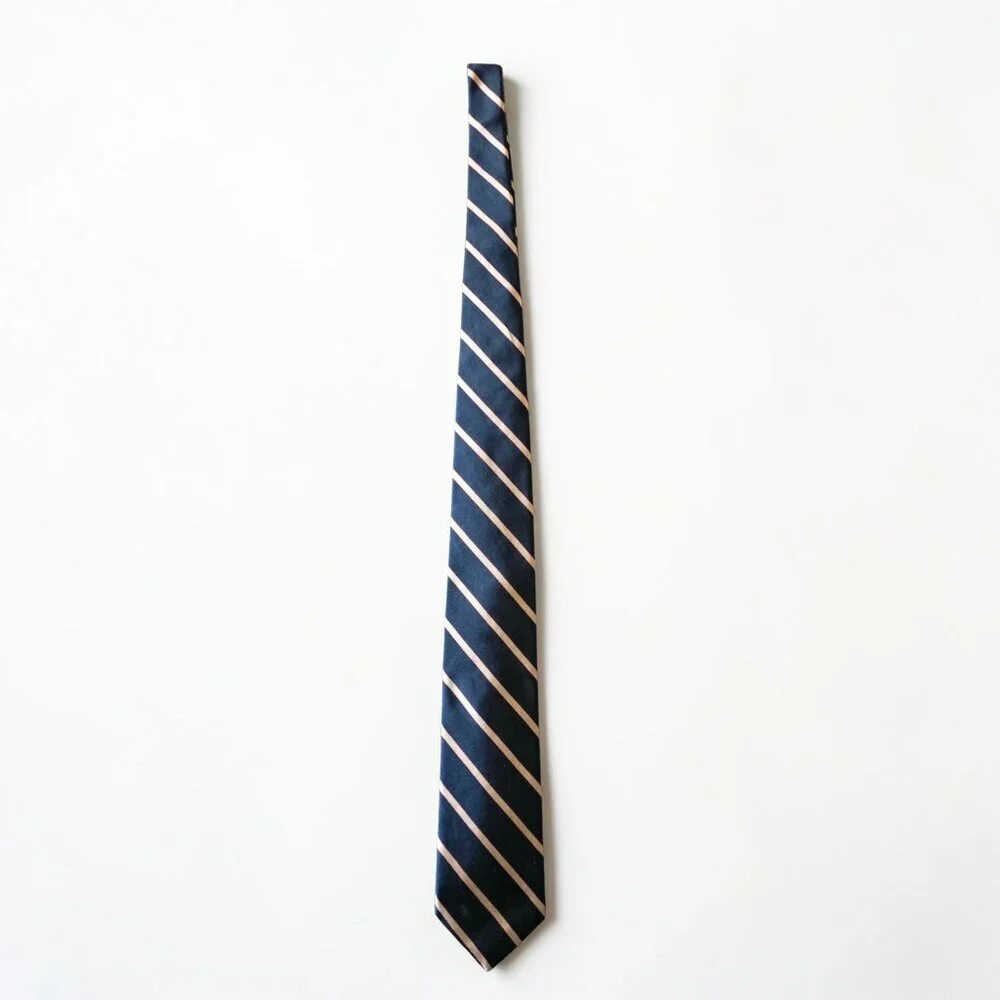 Ed Mitchell Hand Sewn Silk Tie Black Gold Red Stripe English Twill